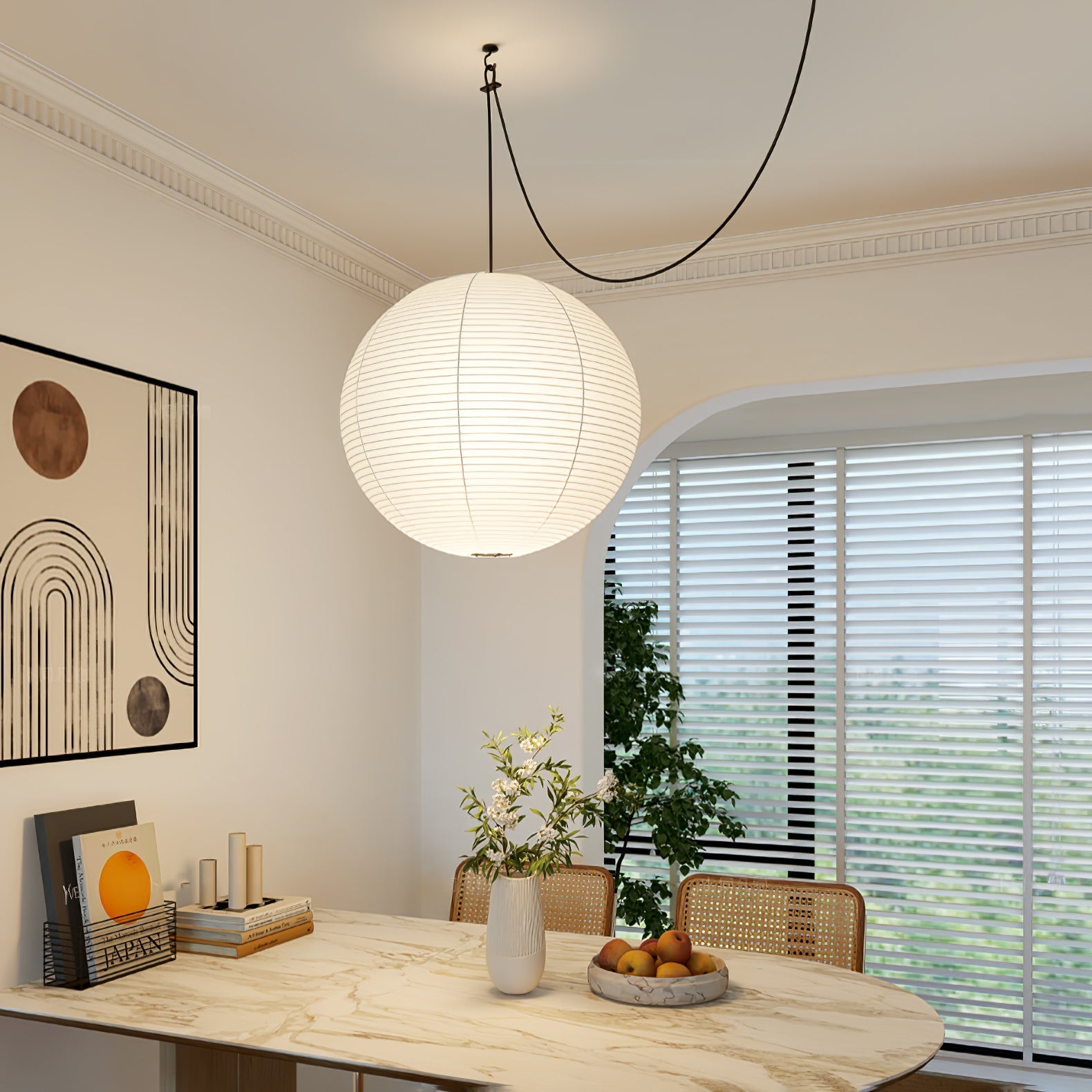Akari A Round Swag Light (white plug wire)
