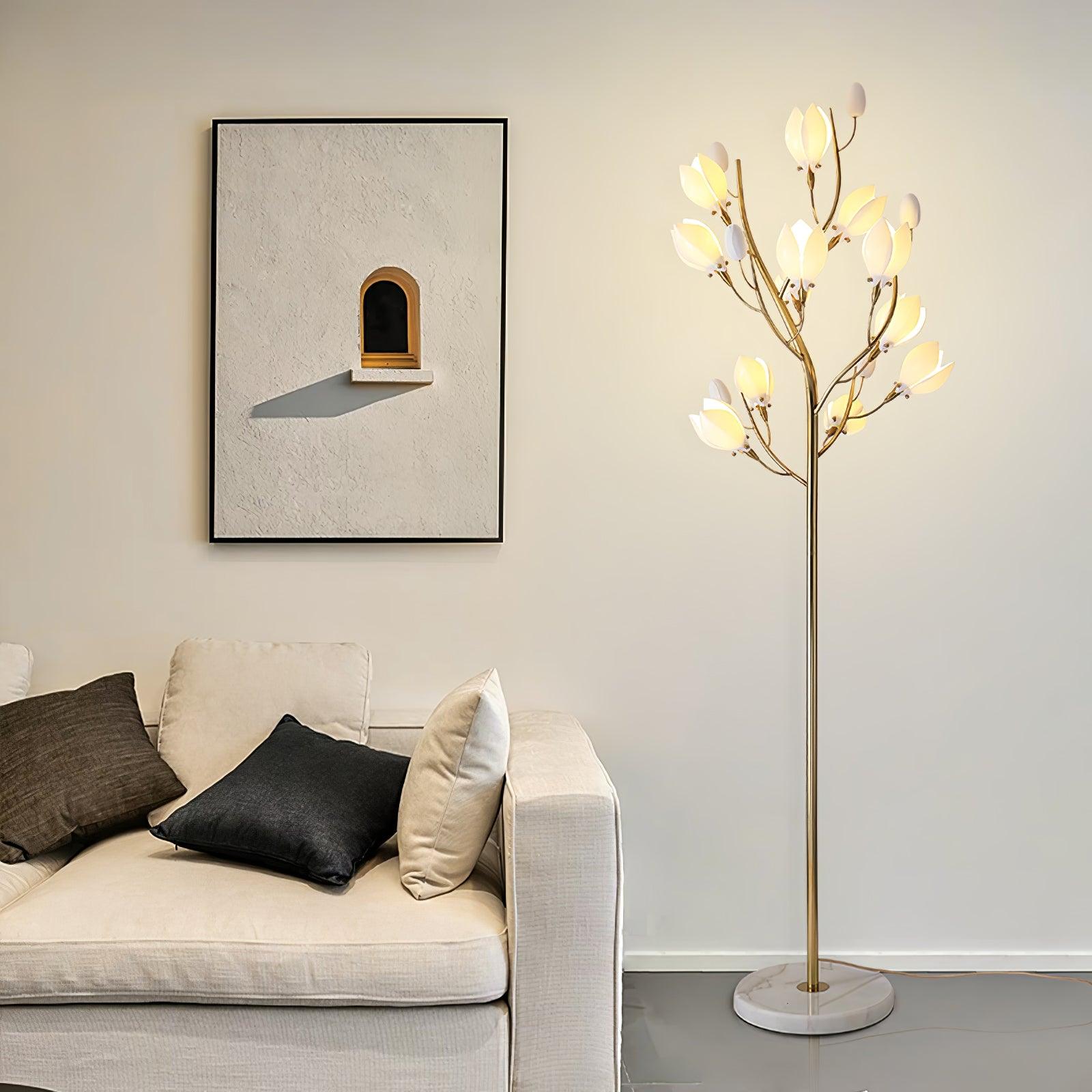 Porcelain Magnolia Torchiere Lamp Floor Lamp