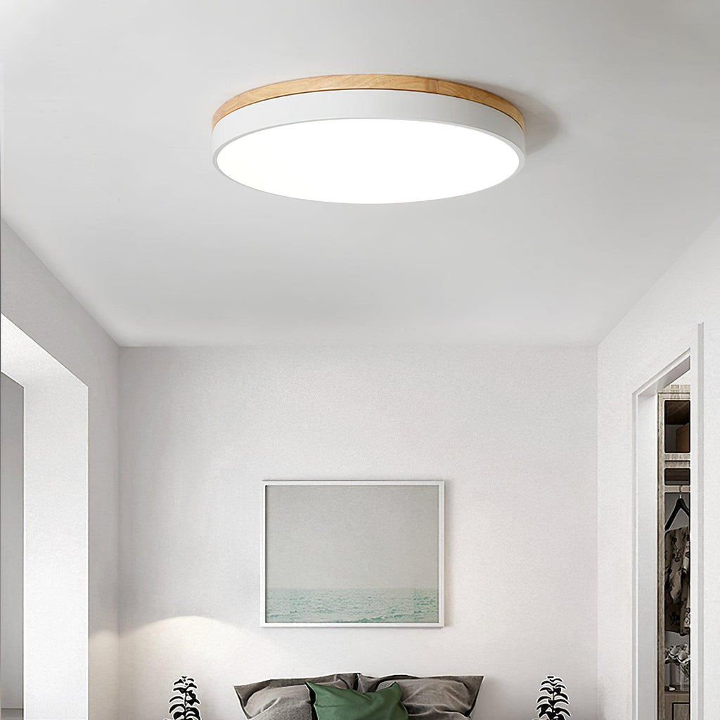 White Round Wooden Flush mount light Ceiling Lamp