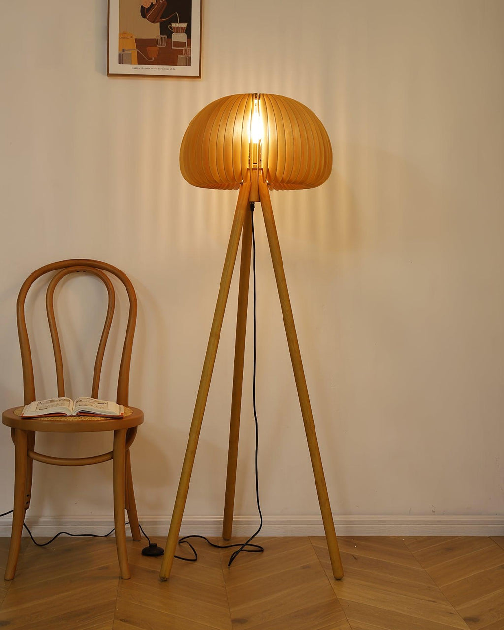 Wooden Pumpkin Uplight Lamp Floor Lamp
